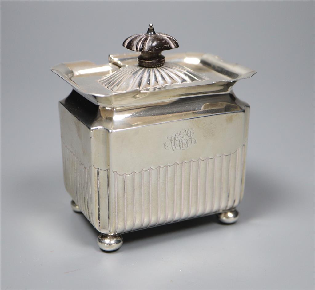 A late Victorian demi fluted silver rectangular tea caddy, Goldsmiths & Silversmiths, London, 1894, height 9cm,
